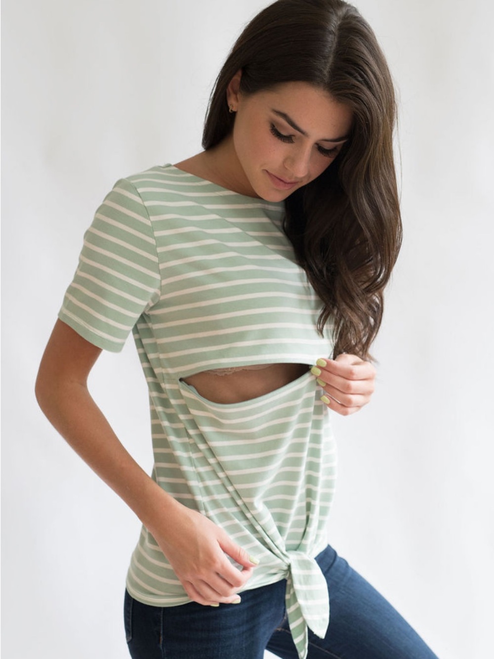 Nursing Queen Mint/White Tie Front Breastfeeding Shirt